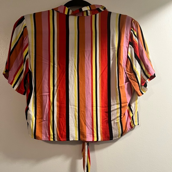 Striped button up tie up blouse top - Picture 2 of 2